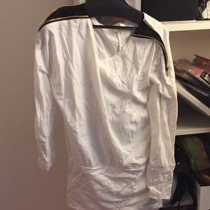 Long white lace zip shoulder accent top